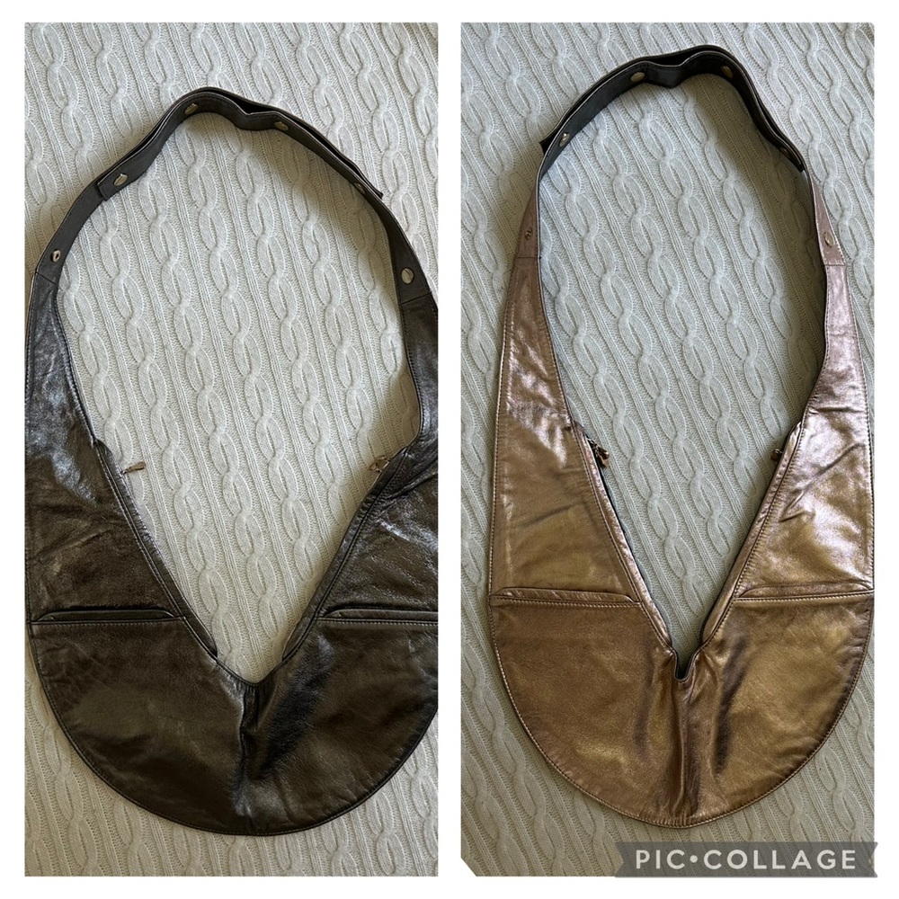 Sash Bag: Genuine Leather Reversible Metallic Shoulder Bag